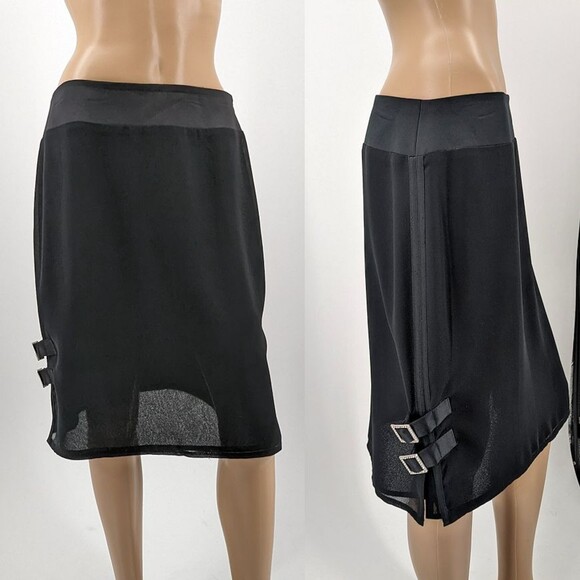 Vintage y2k JS Collections Midi Skirt Black Buckle Whimsigoth Rhinestone Size 10 - Picture 1 of 13